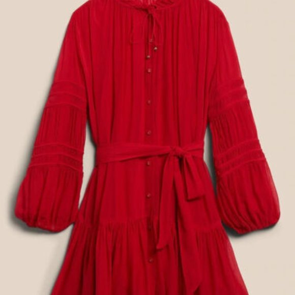 Banana Republic Crinkle Shirtdress with Silk in Red Sunset XS - Picture 12 of 12